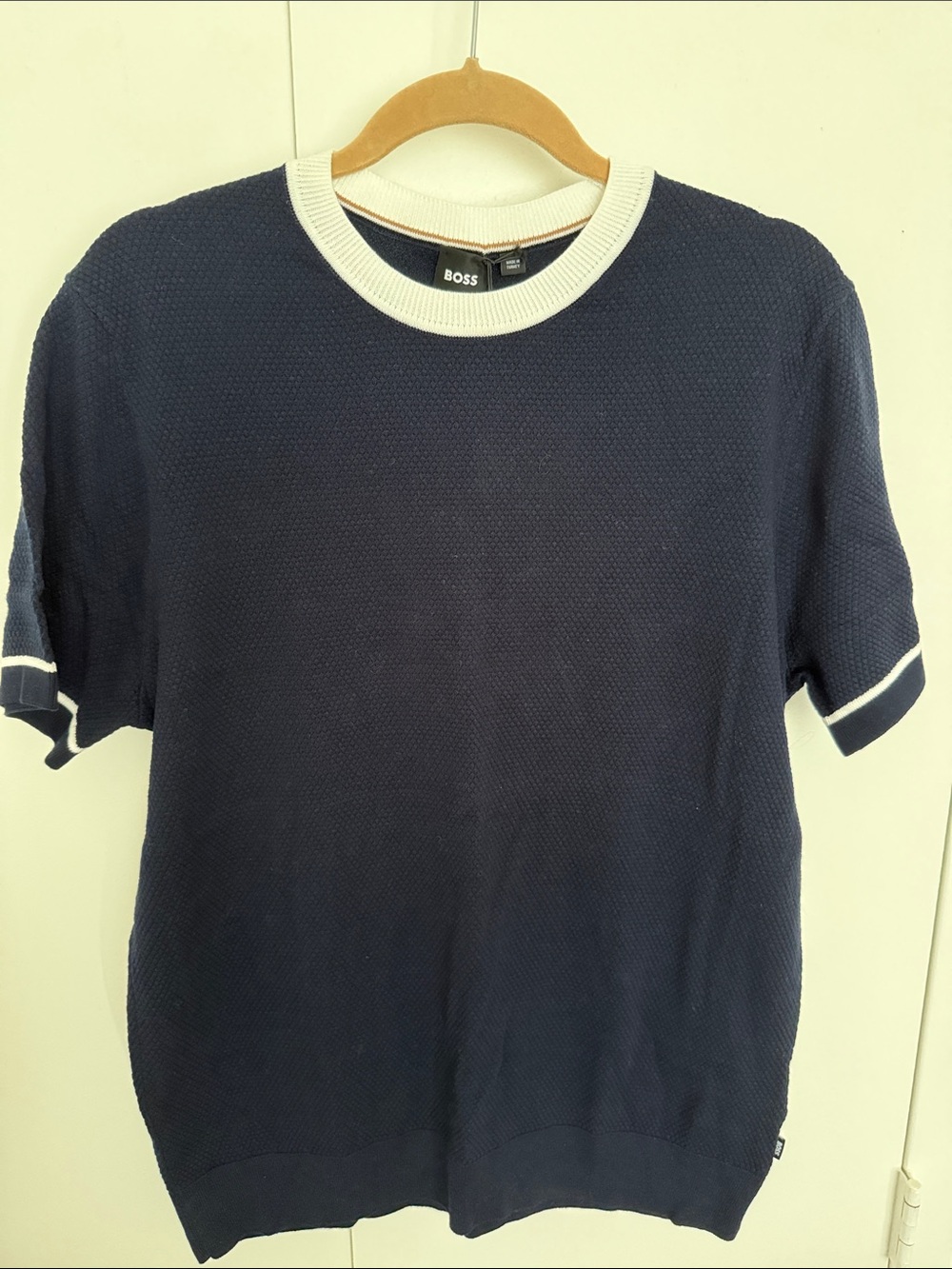 BOSS Navy Short-Sleeve Knit with White Trim